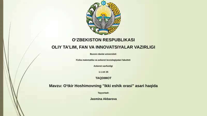 O‘tkir Hoshimovning "Ikki eshik orasi" asari haqida