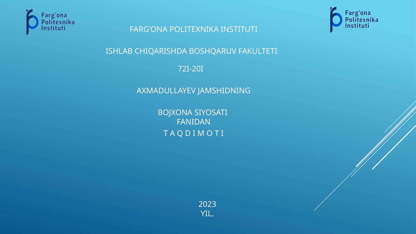 Bojxona siyosati fanidan taqdimot