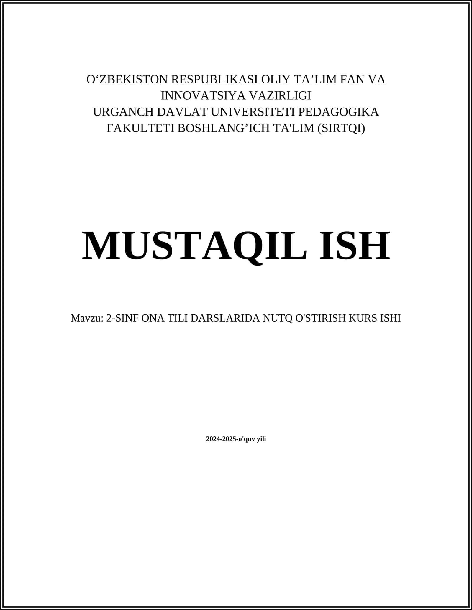 2-SINF ONA TILI DARSLARIDA NUTQ O'STIRISH