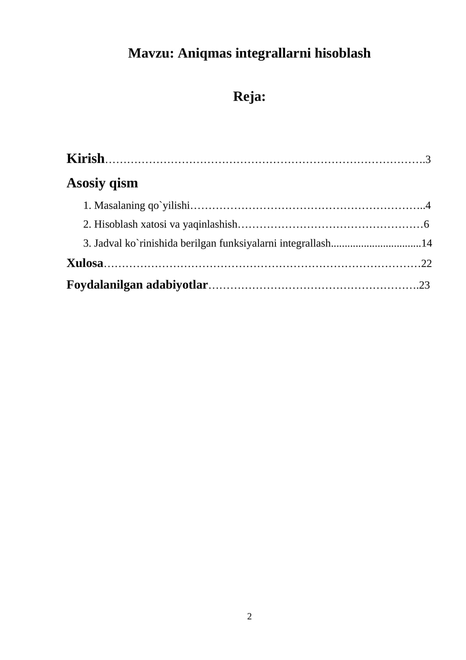 Aniqmas integrallarni hisoblash