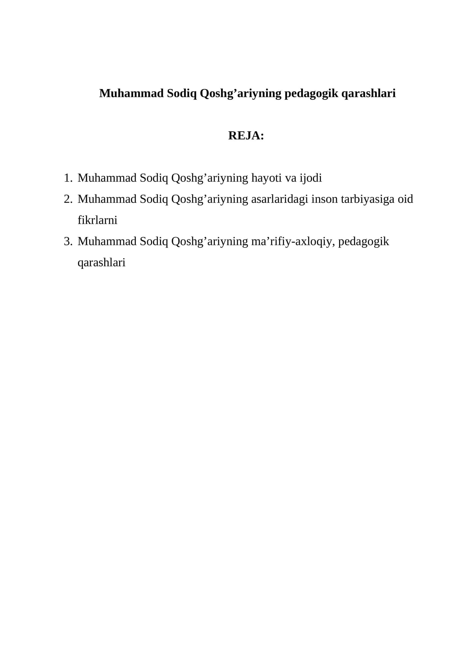 Muhammad Sodiq Qoshg’ariyning pedagogik qarashlari