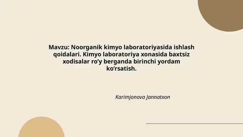 Noоrganik kimyo laboratoriyasida ishlash qoidalari
