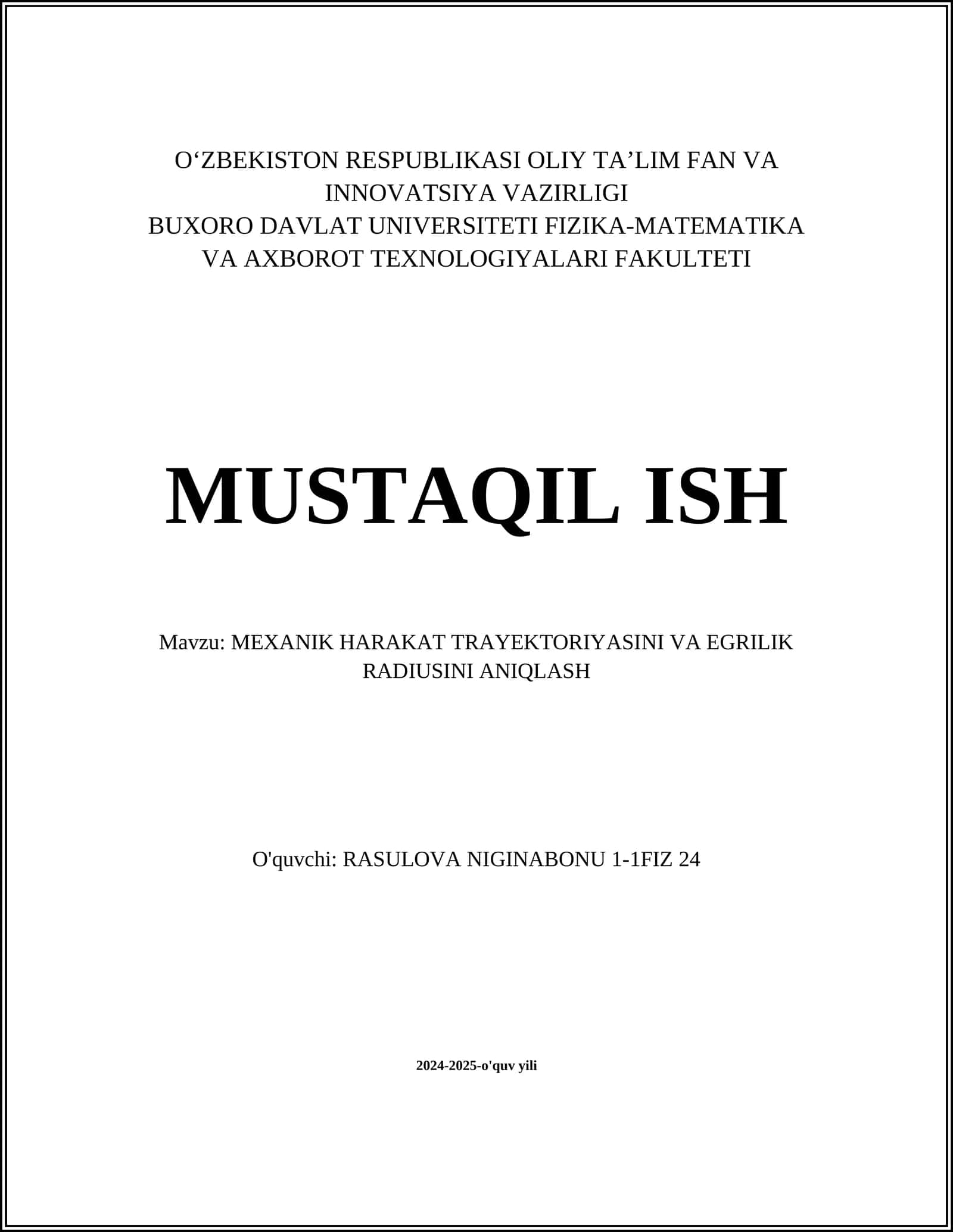 MEXANIK HARAKAT TRAYEKTORIYASINI VA EGRILIK RADIUSINI ANIQLASH