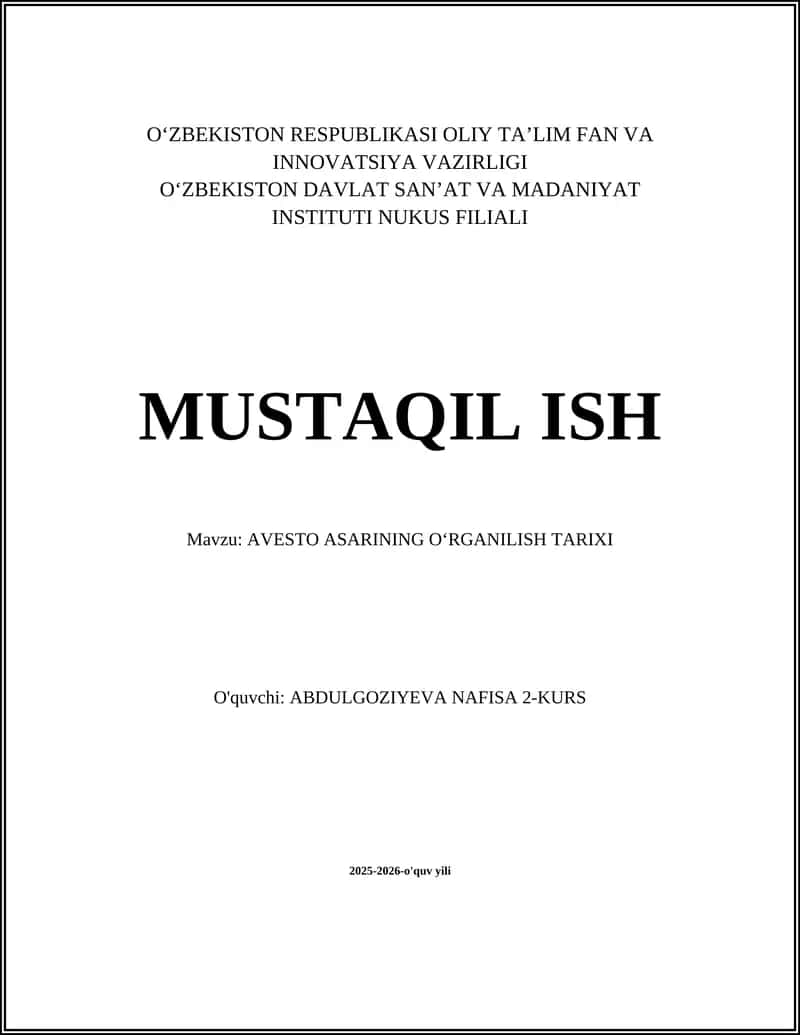 AVESTA ASARINING OʻRGANILISH TARIXI
