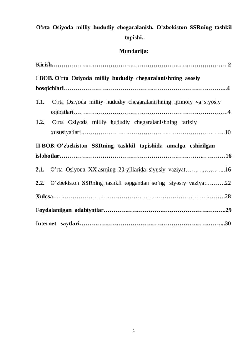 O’zbekiston SSRning tashkil topishi