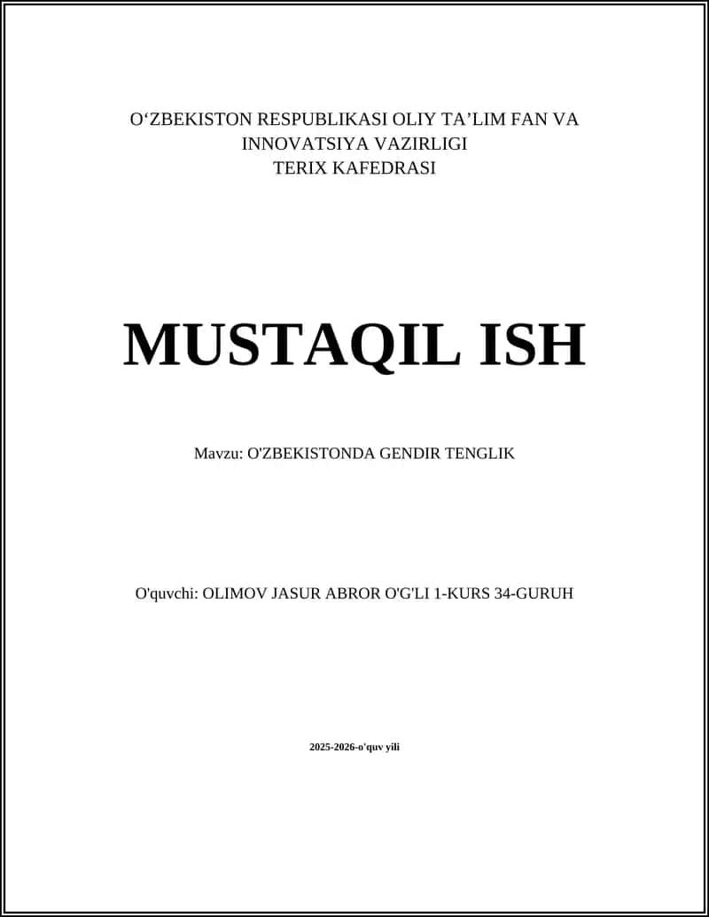 O'ZBEKISTONDA GENDIR TENGLIK