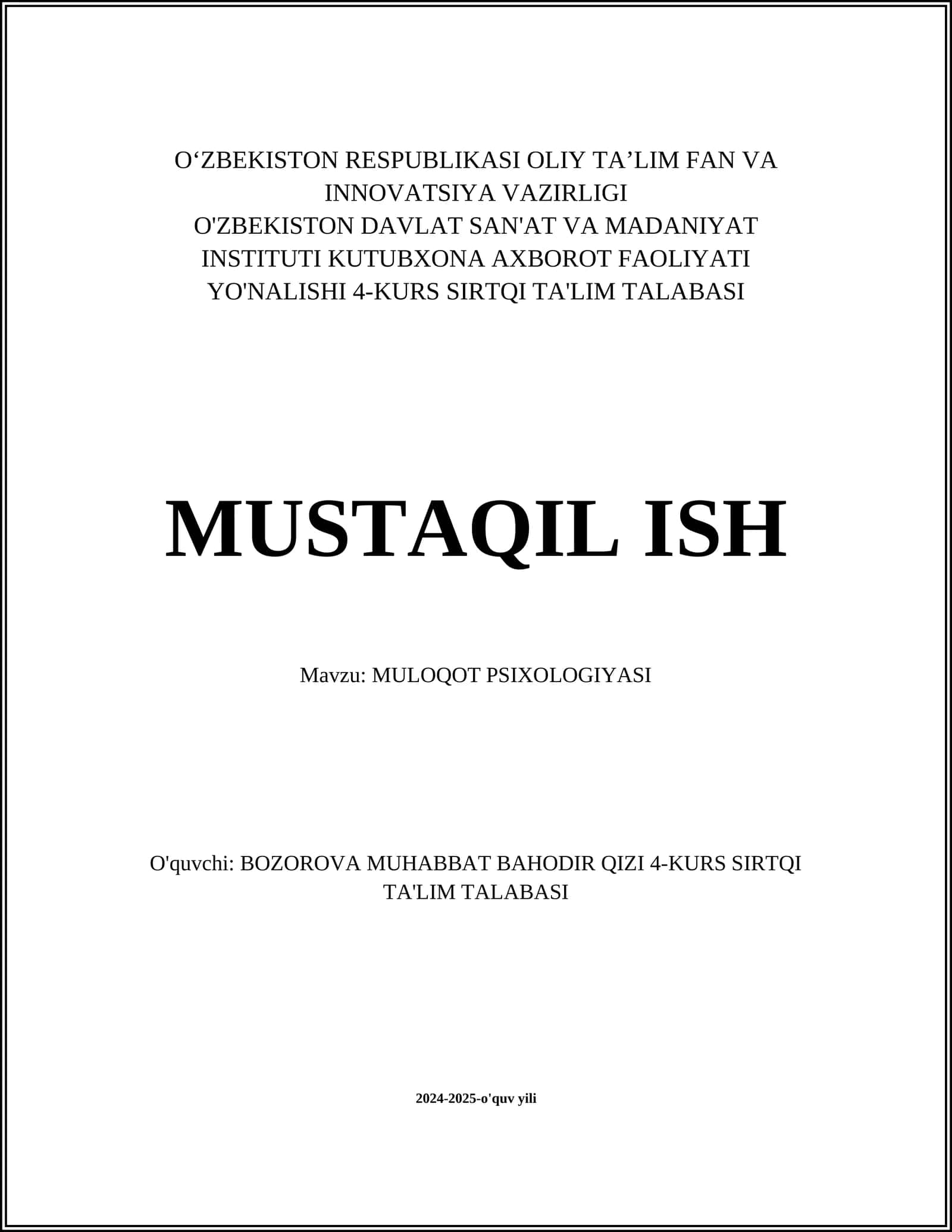 MULOQOT PSIXOLOGIYASI