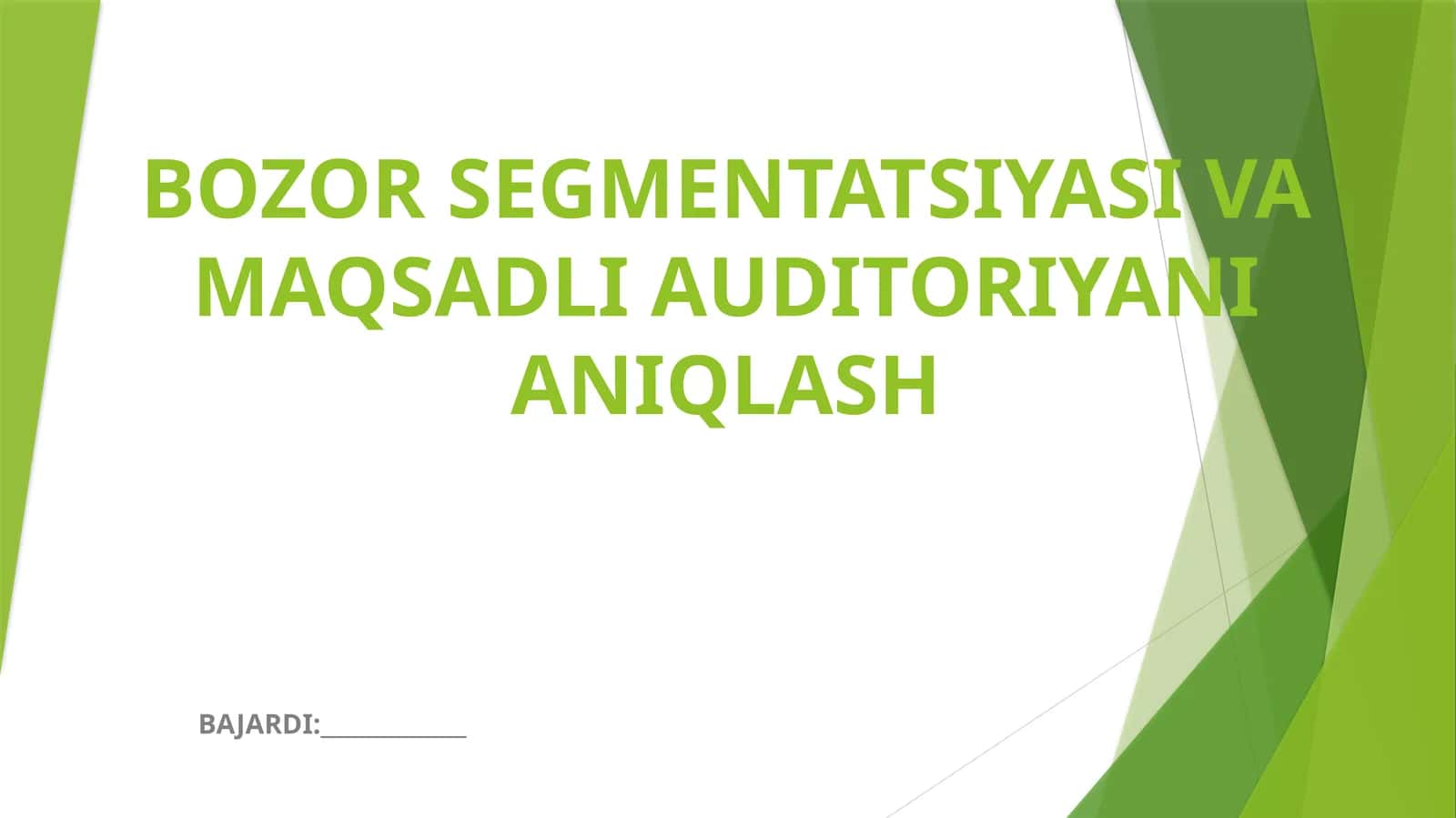 Bozor Segmentatsiyasi va Maqsadli Auditoriyani Aniqlash
