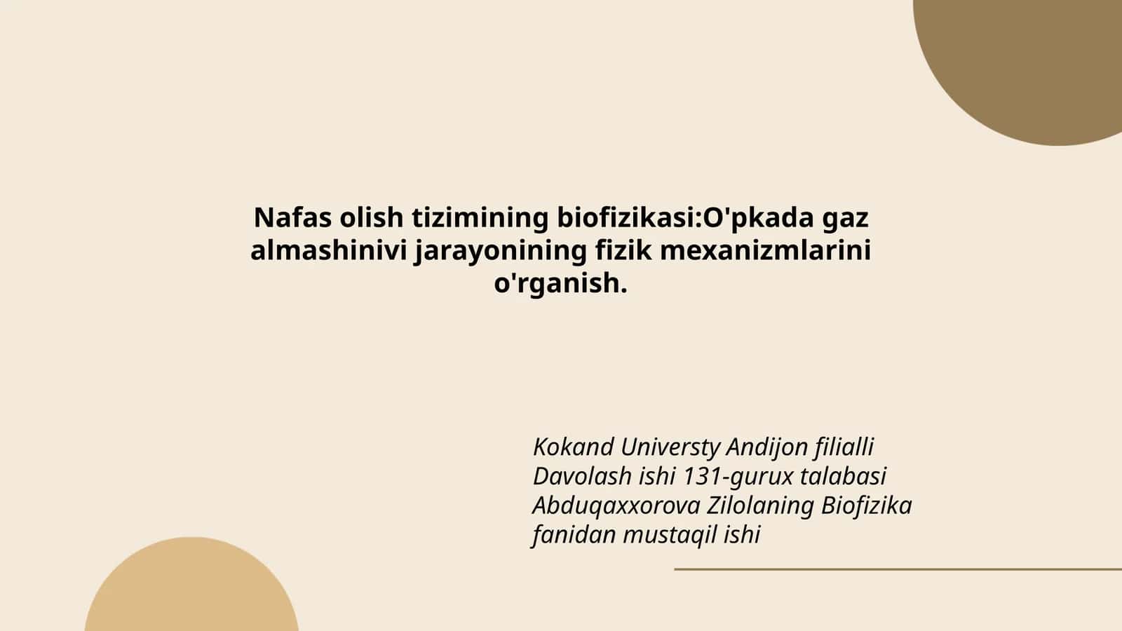 Nafas olish tizimining biofizikasi