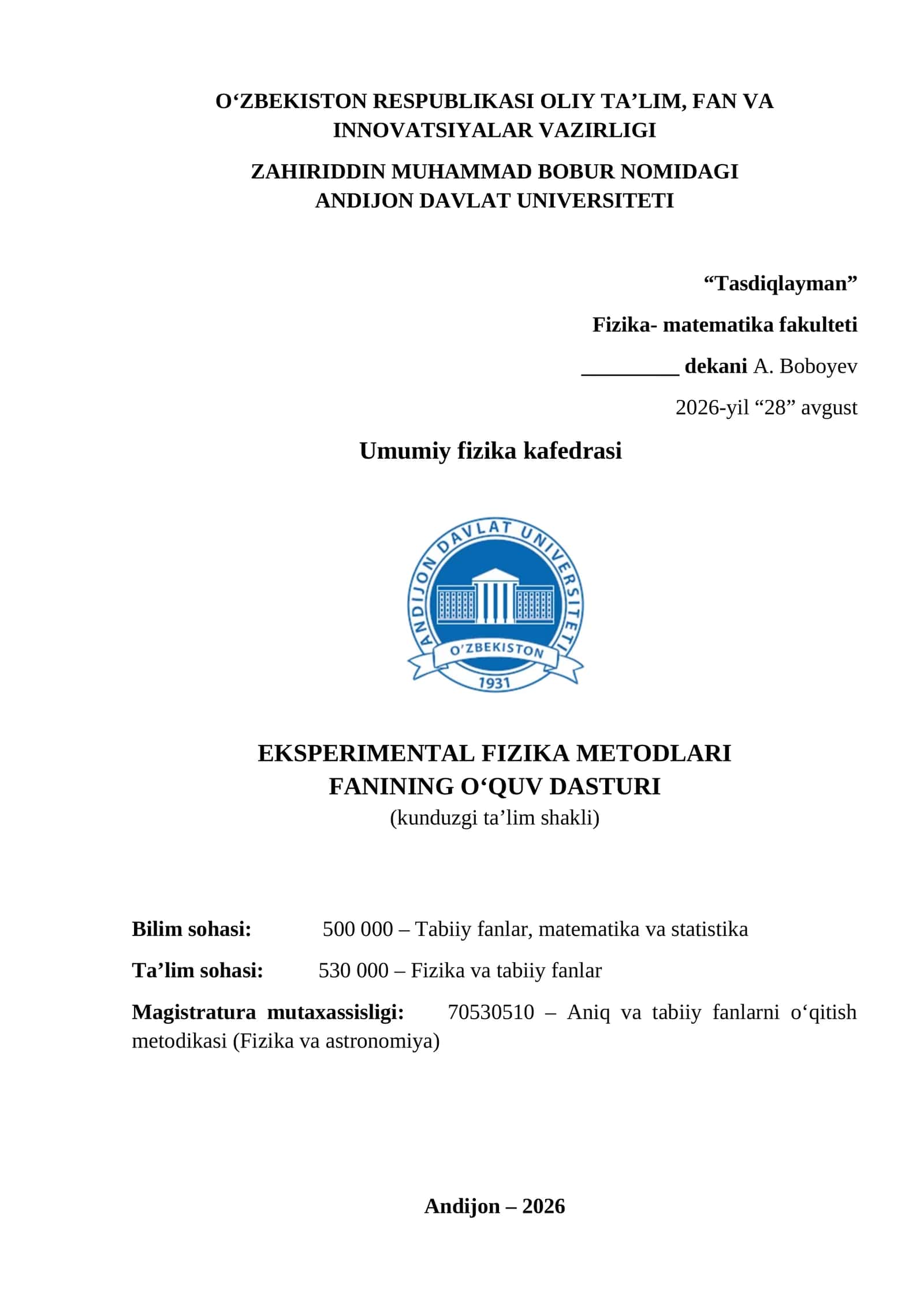 EKSPERIMENTAL FIZIKA METODLARI