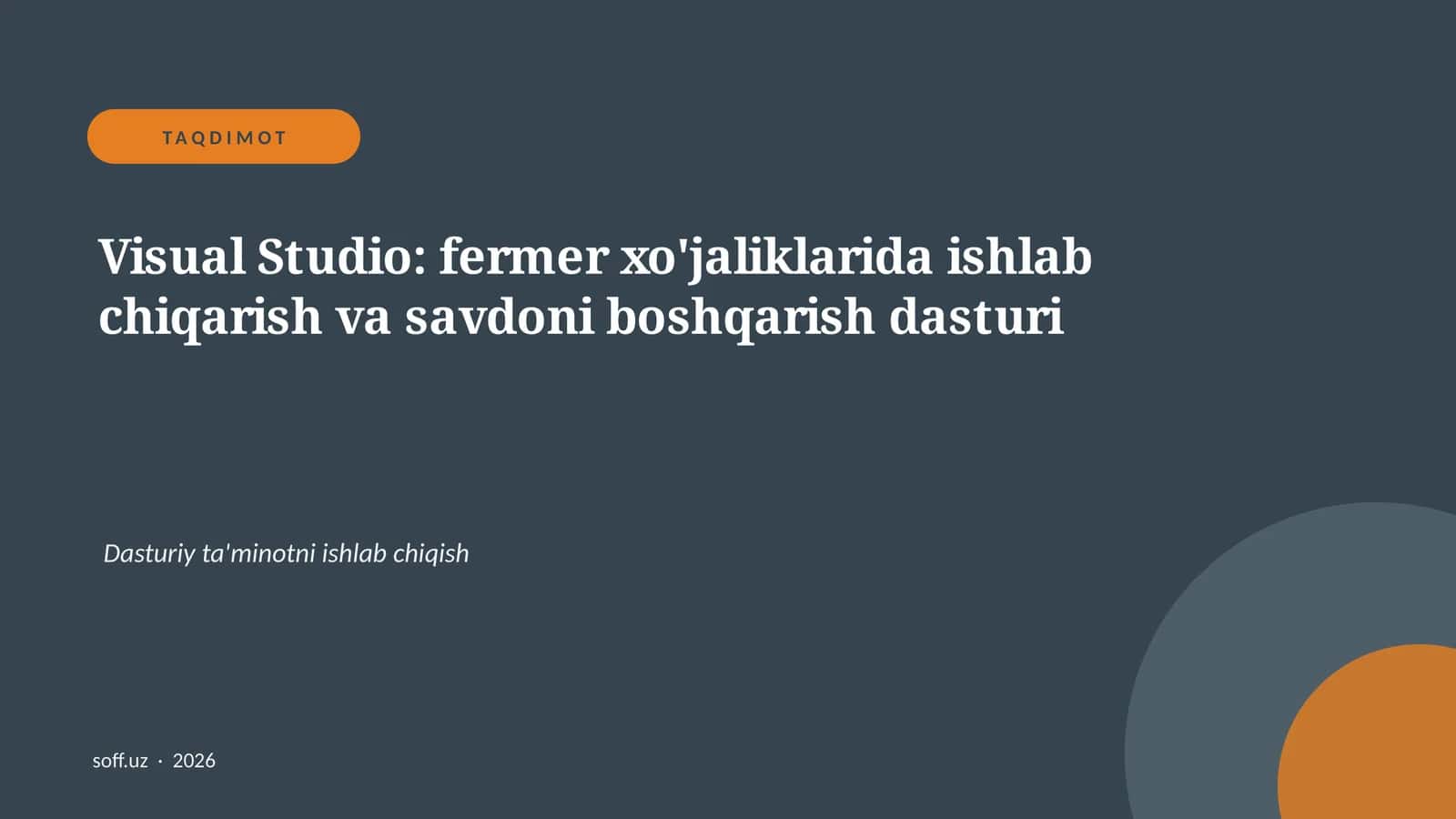 Visual Studio: ```fermer xo'jaliklarida ishlab chiqarish va savdoni boshqarish dasturi```