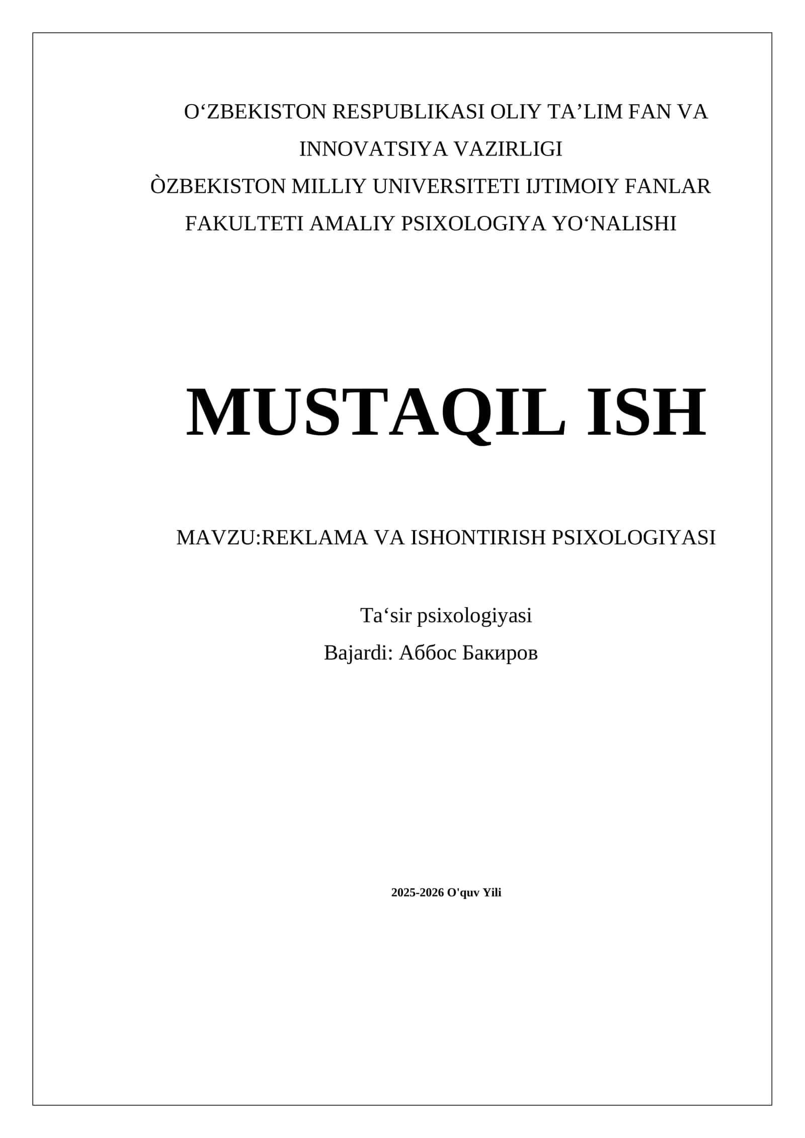 REKLAMA VA ISHONTIRISH PSIXOLOGIYASI