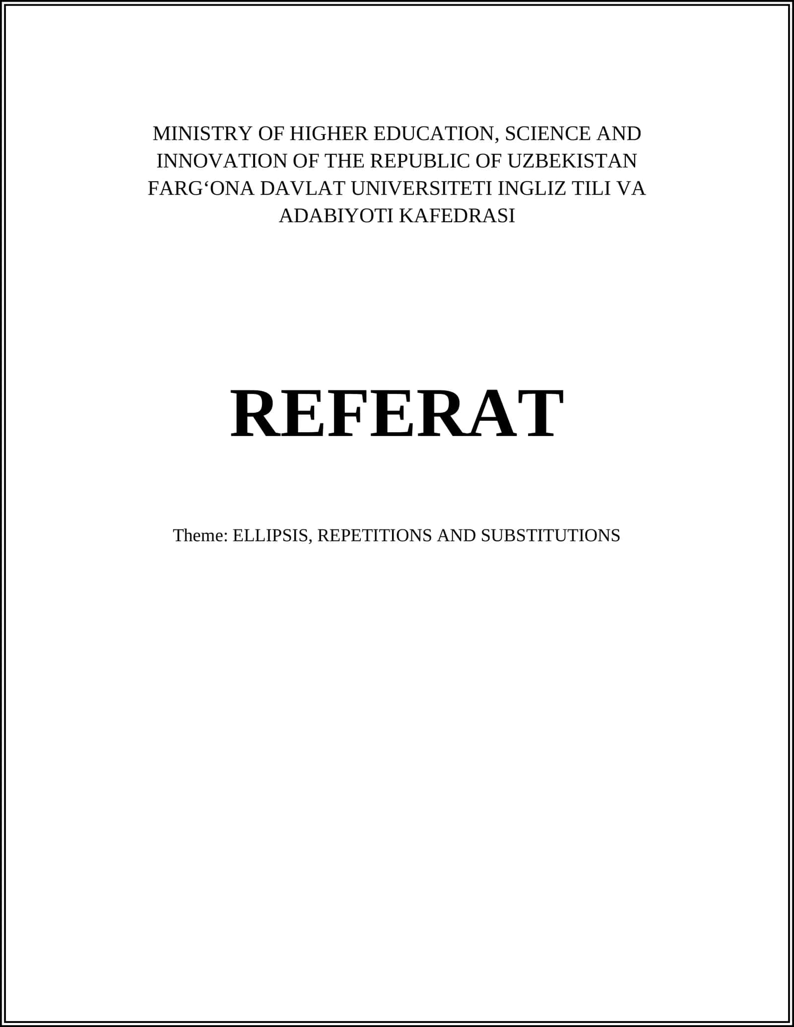 REFERAT Theme: ELLIPSIS, REPETITIONS AND SUBSTITUTIONS