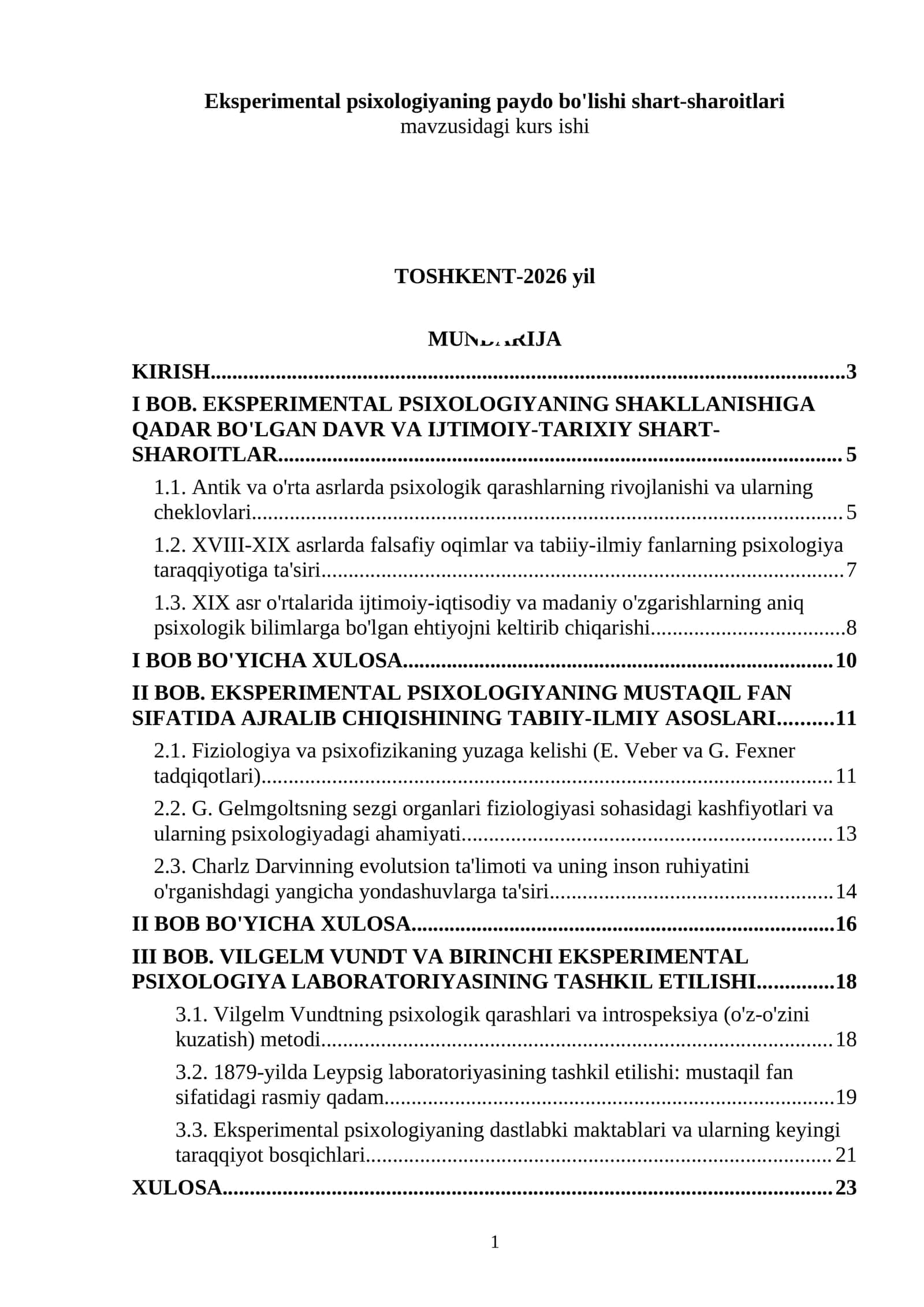 Eksperimental psixologiyaning paydo bo'lishi shart-sharoitlari mavzusidagi kurs ishi