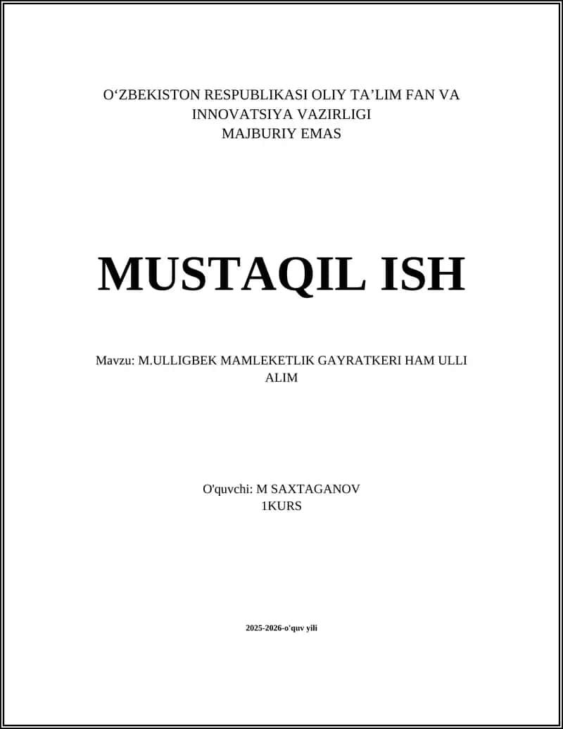 M.ULLIGBEK MAMLEKETLIK GAYRATKERI HAM ULLI ALIM