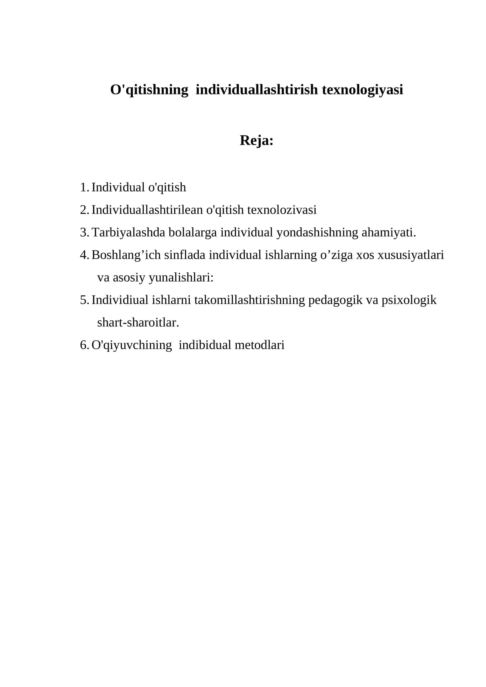 O'qitishning individuallashtirish texnologiyasi