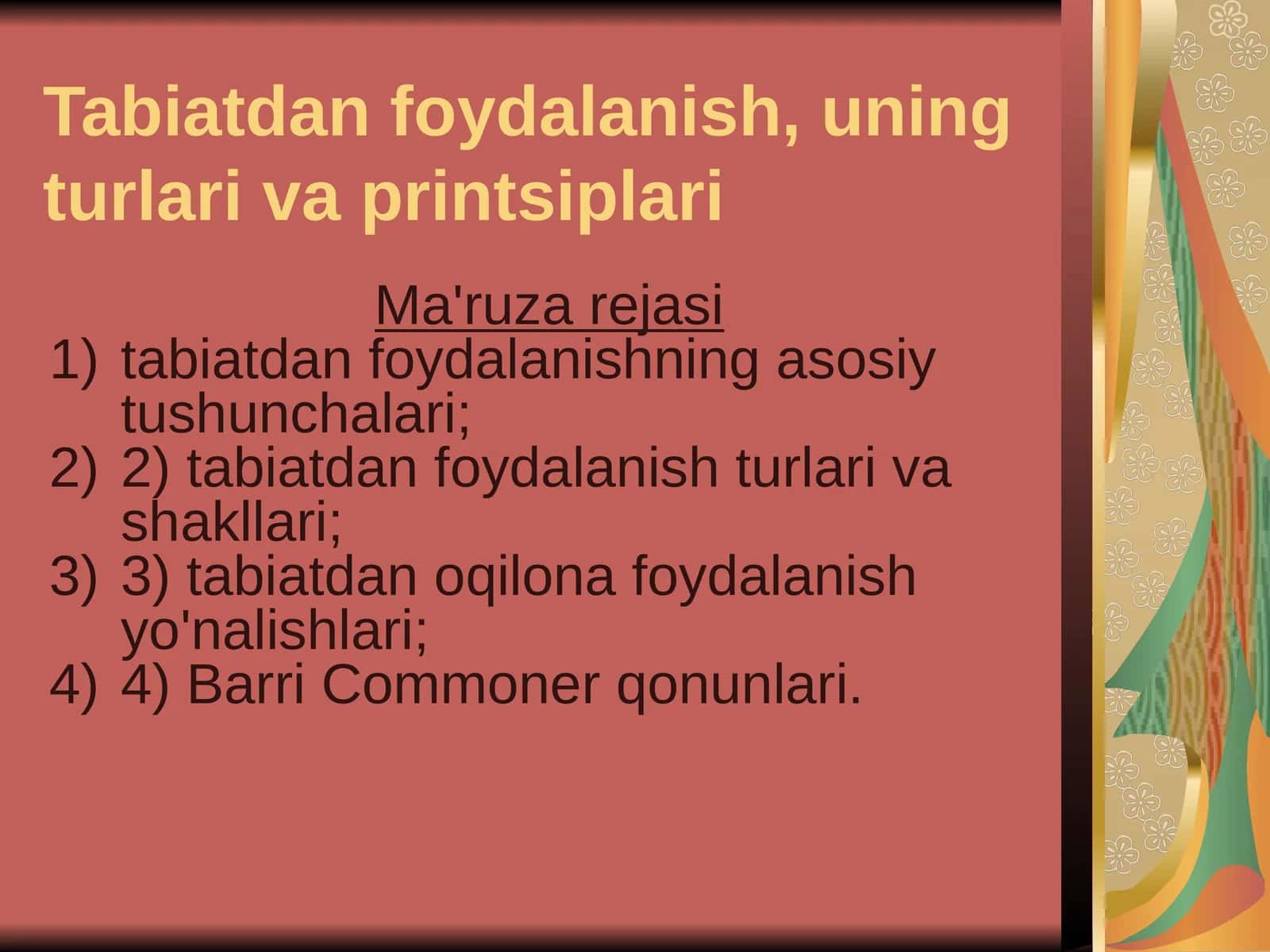 Tabiatdanfoydalanishning asosiy tushunchalari