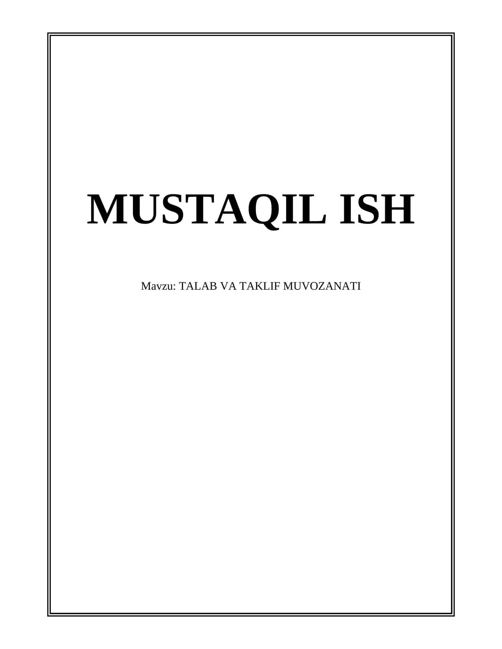TALAB VA TAKLIF MUVOZANATI