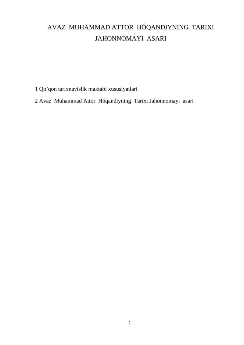 Avaz Muhammad Attor Hóqandiyning Tarixi Jahonnomayi asari