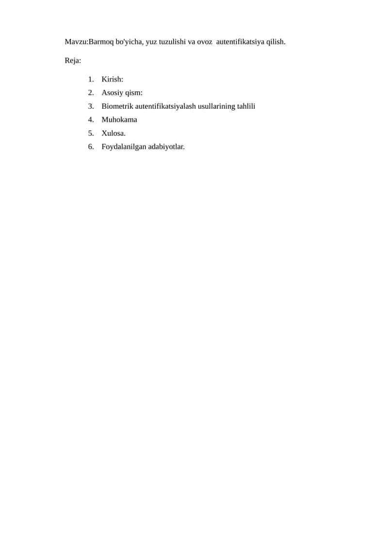 Biometrik autentifikatsiyalash usullari