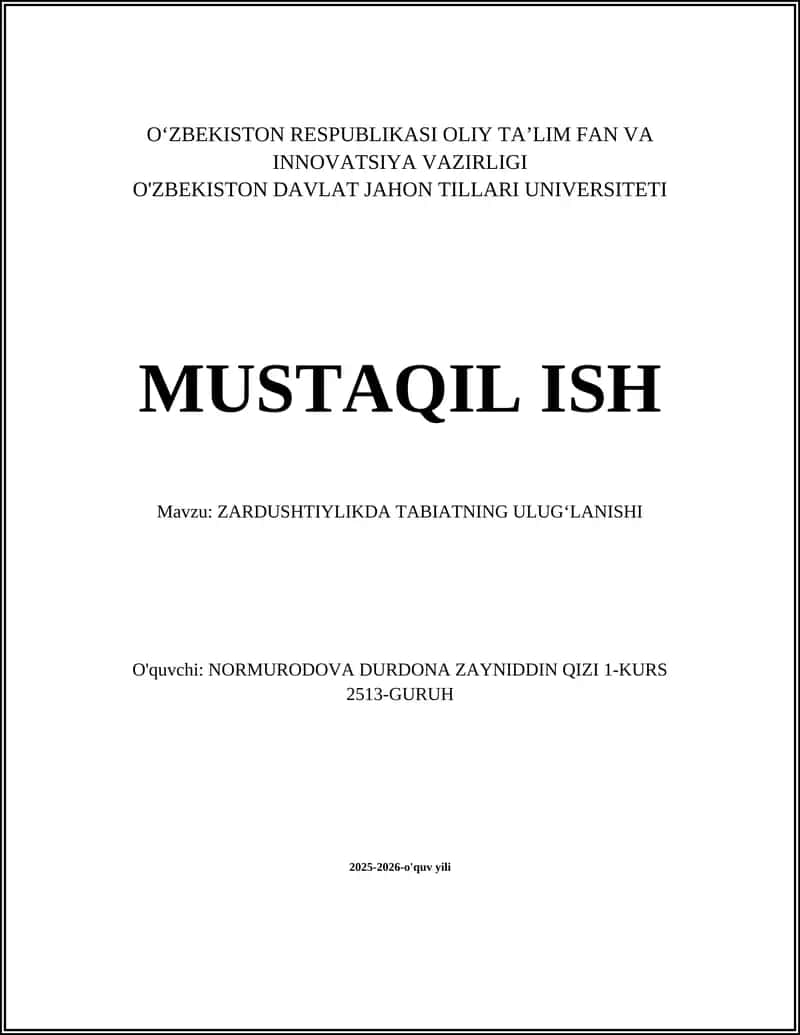 ZARDUSHTIYLIKDA TABIATNING ULUG‘LANISHI