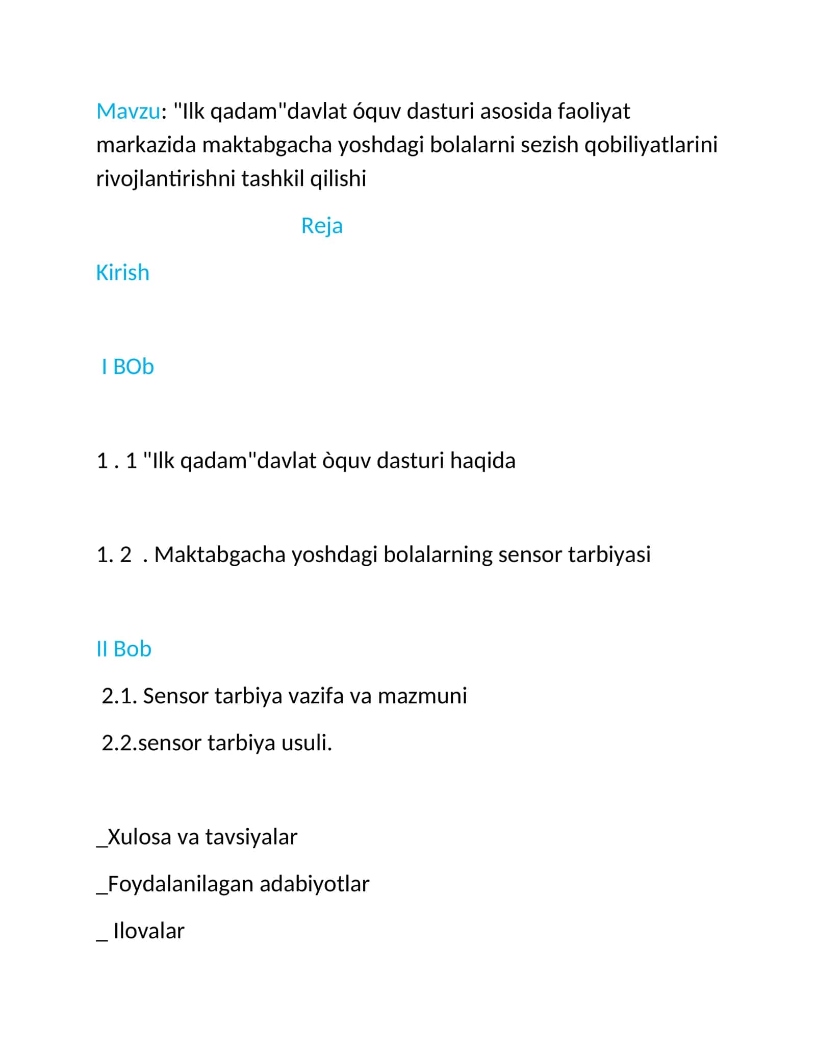 "Ilk qadam"davlat òquv dasturi