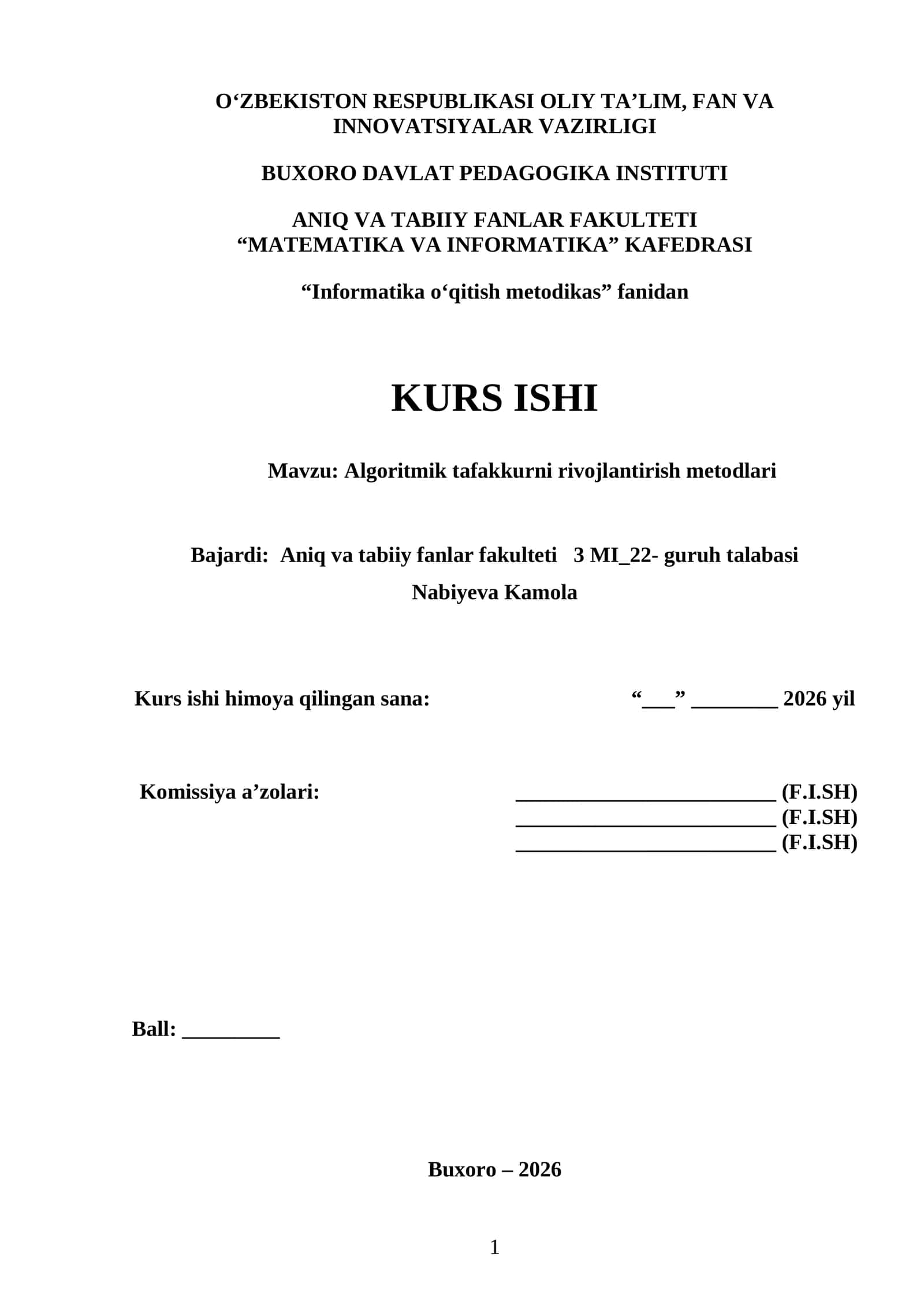 Algoritmik tafakkurni rivojlantirish metodlari