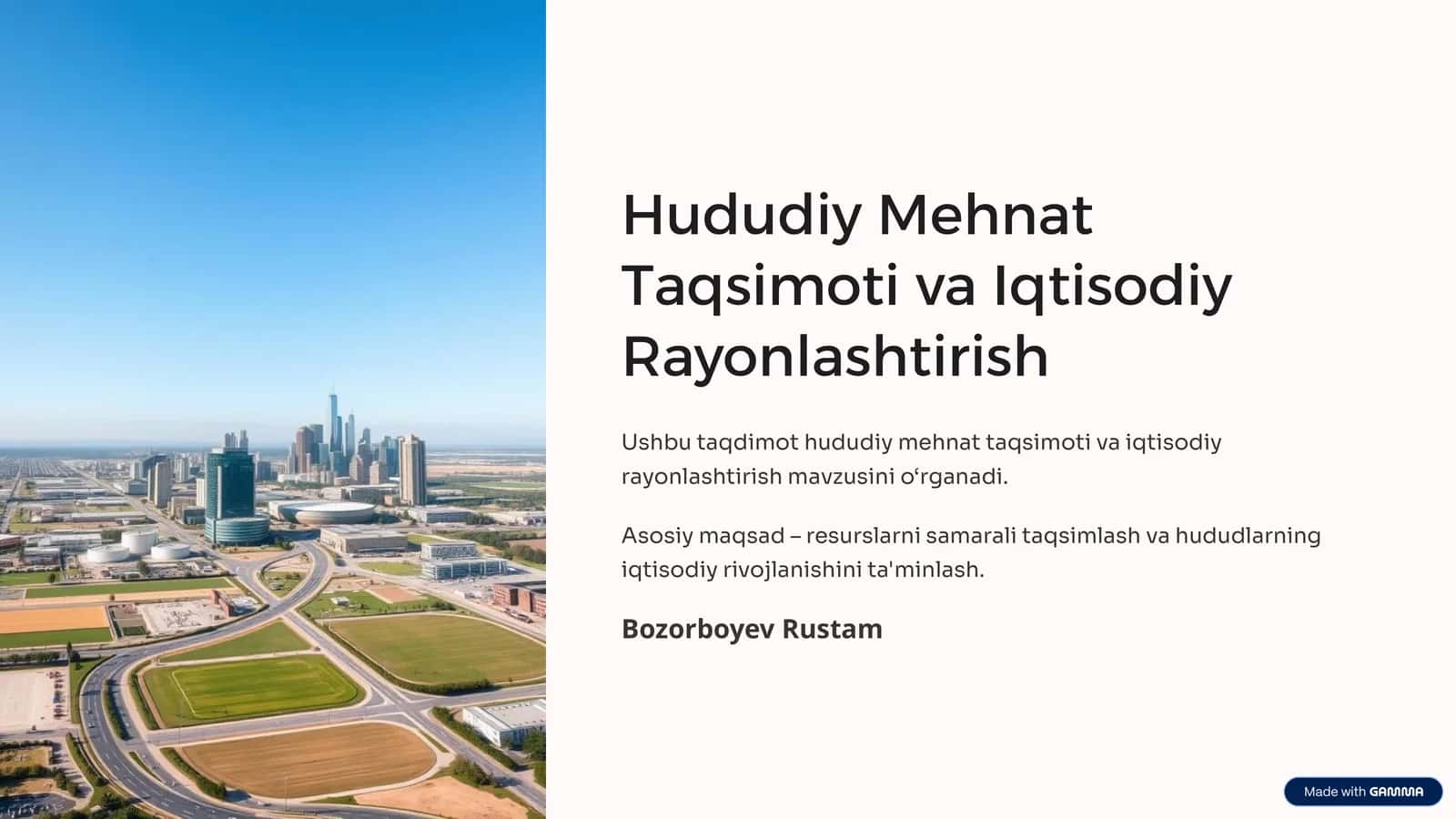 Hududiy Mehnat Taqsimoti va Iqtisodiy Rayonlashtirish