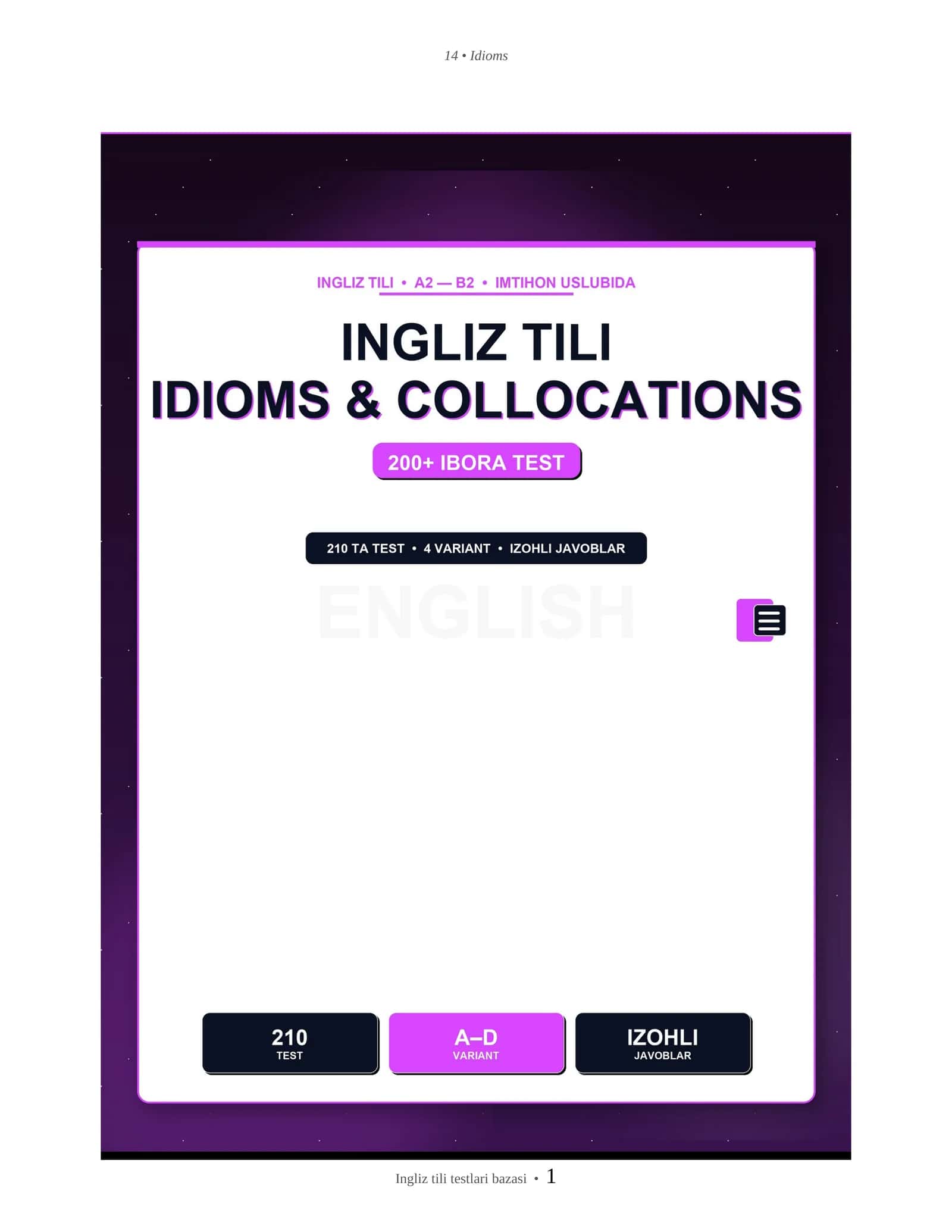 INGLIZ TILI IDIOMS & COLLOCATIONS TESTLARI