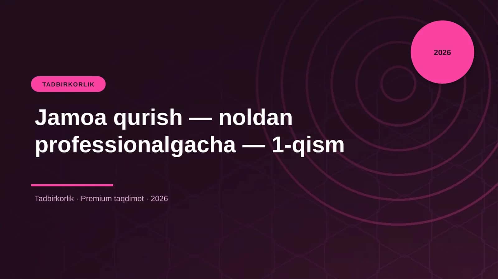 Jamoa qurish — noldan professionalgacha — 1-qism