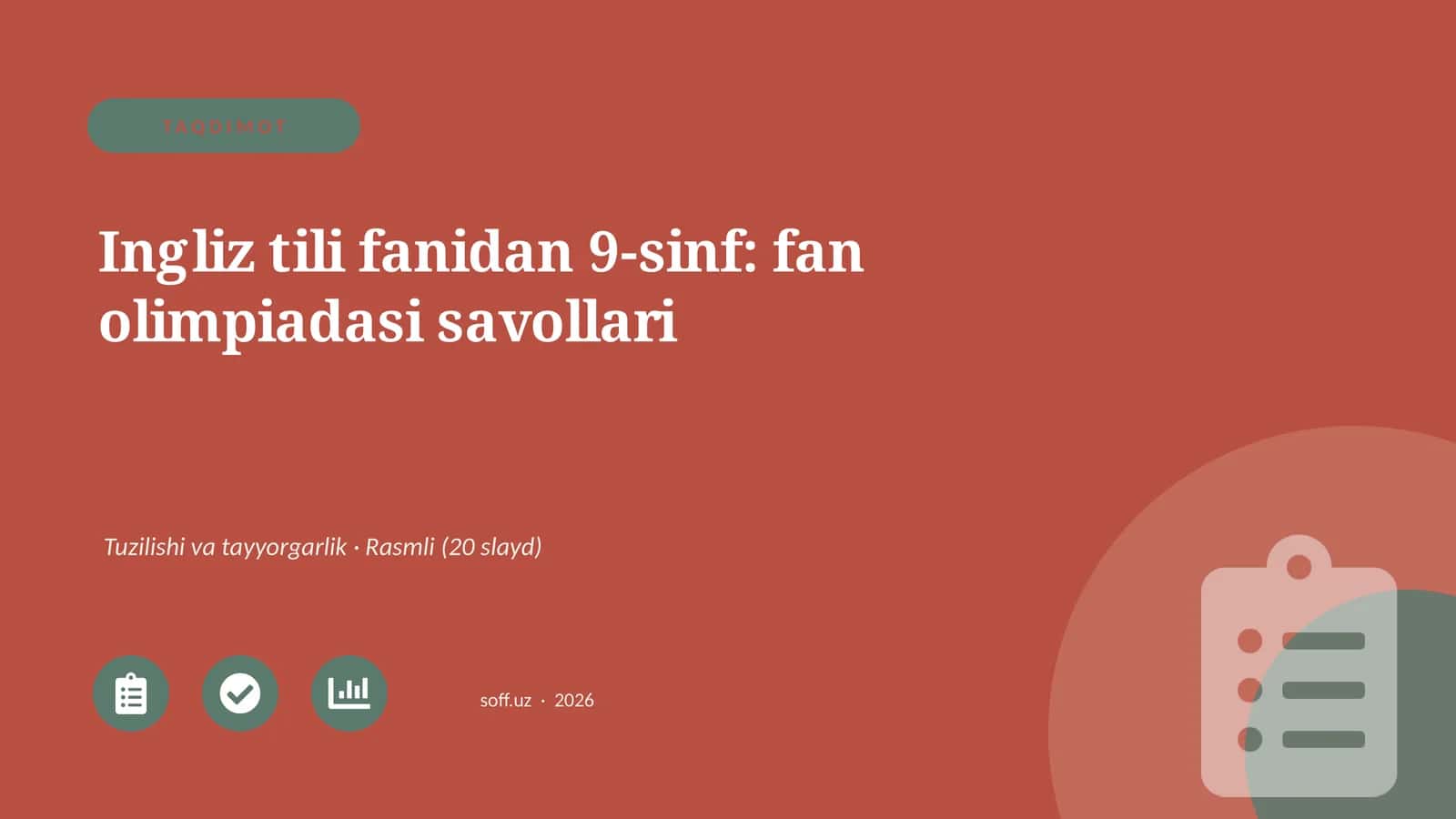 Ingliz tili fanidan 9-sinf: fan olimpiadasi savollari
