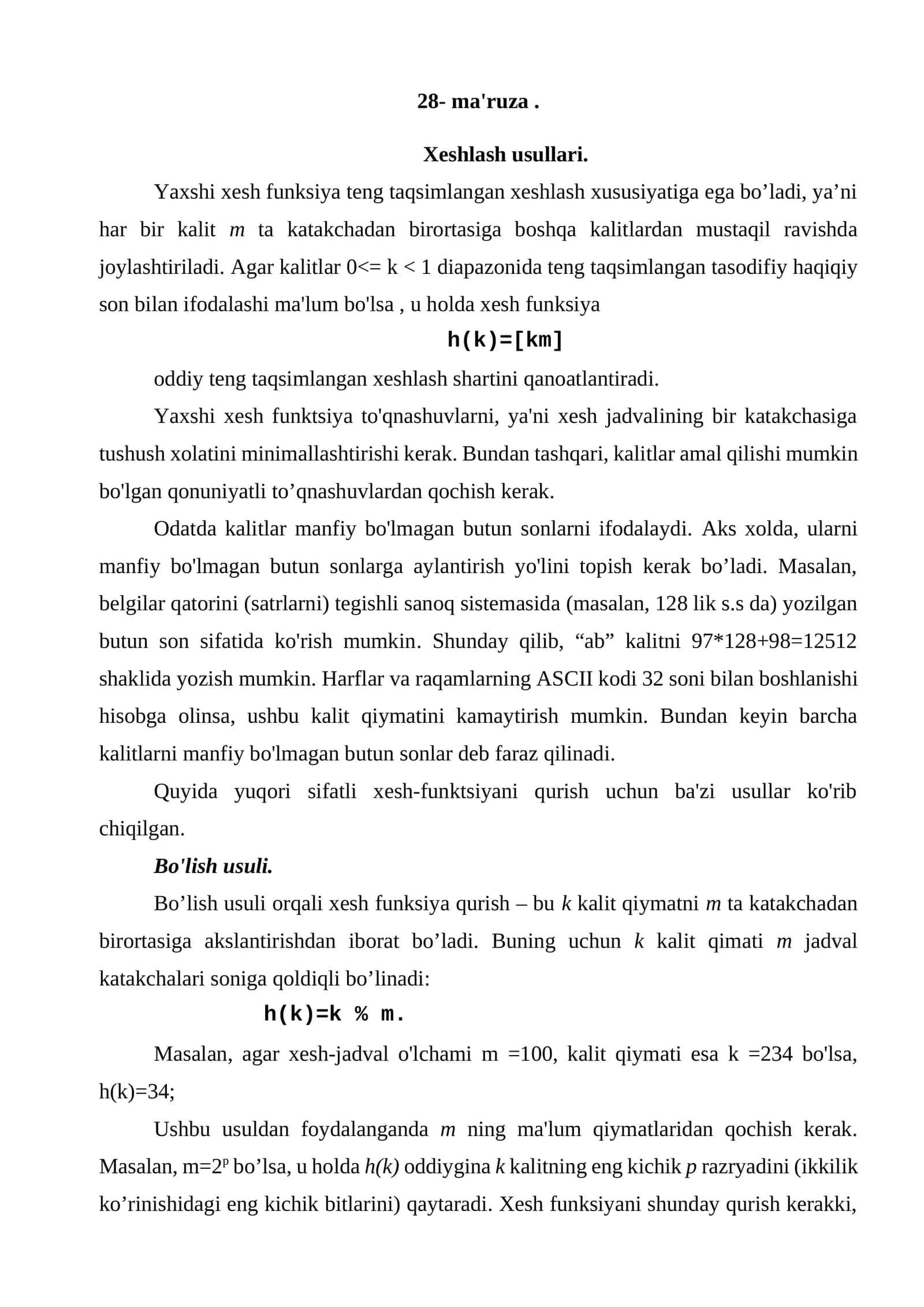 Xeshlash usullari