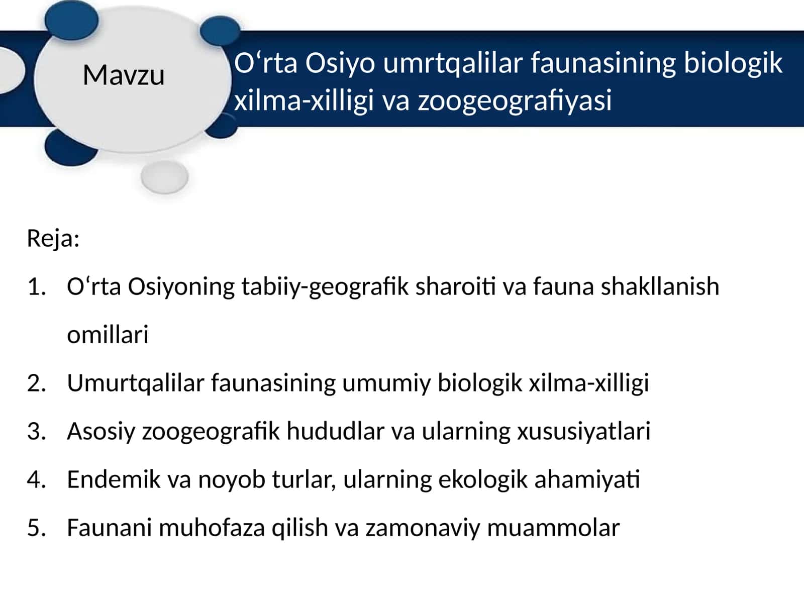 Oʻrta Osiyoning tabiiy-geografik sharoiti va fauna shakllanish omillari