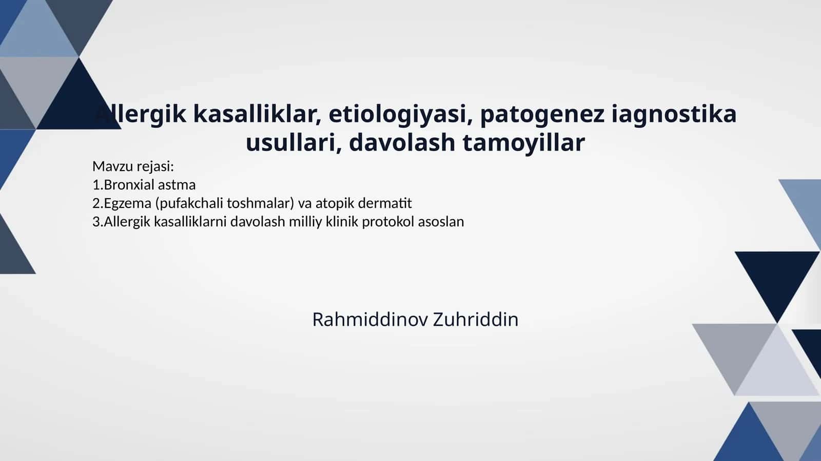 Allergik kasalliklar, etiologiyasi, patogenez iagnostika usullari, davolash tamoyillar