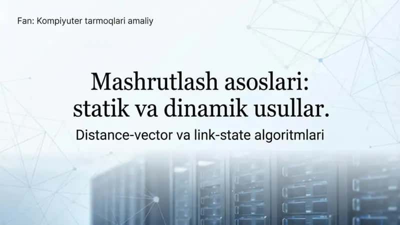 Mashrutlash asoslari:statik va dinamik usullar. Distance-vector va link-state algoritmlari