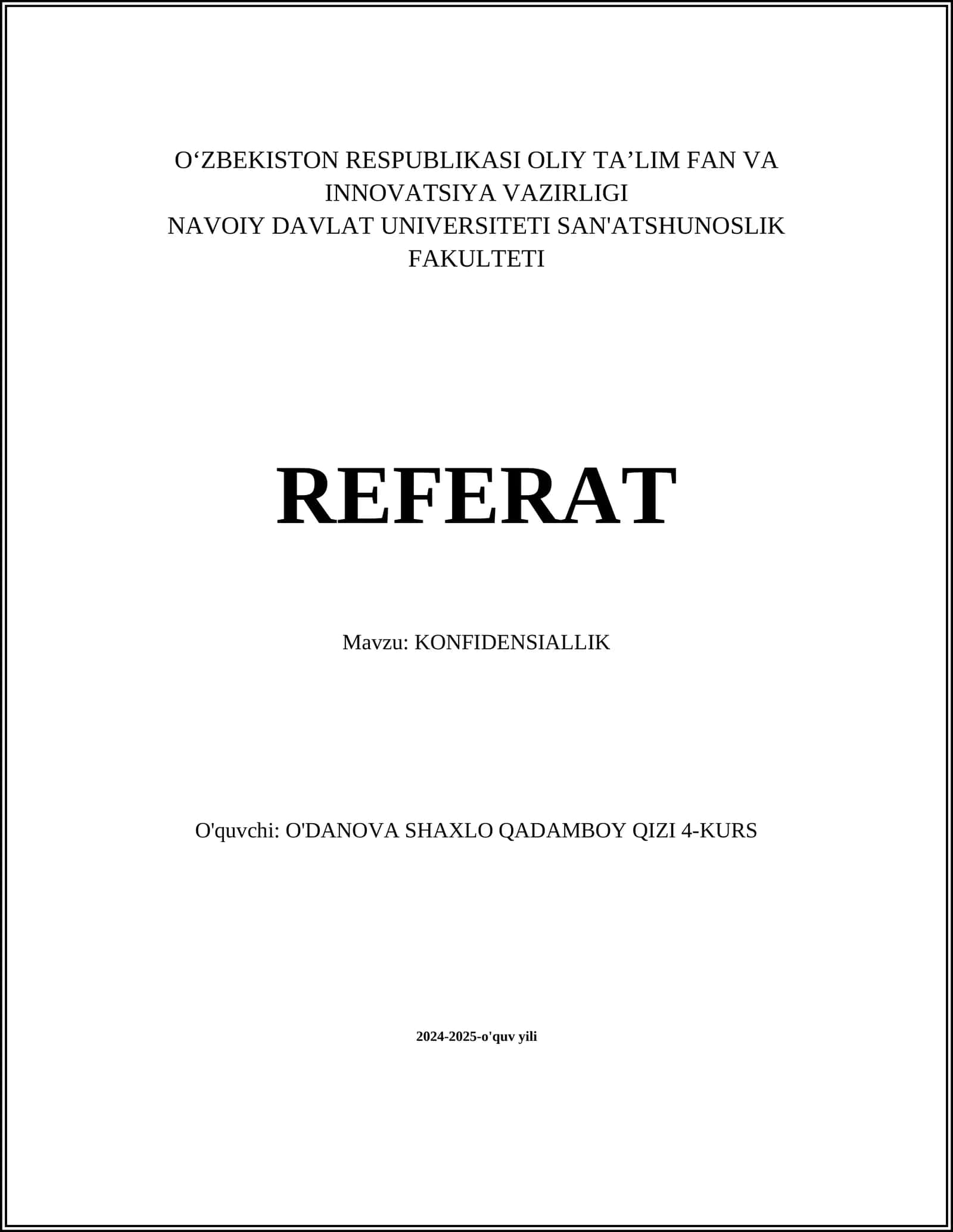 MA'LUMOTLAR MAXFIYLIGI