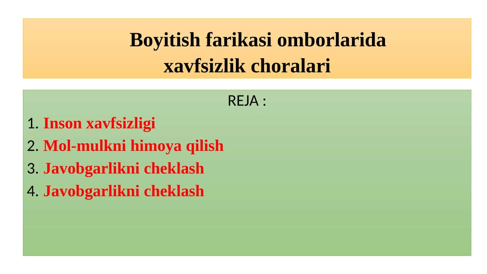 Boyitish korxonasi darida omborlarga xavfsizlik choralari