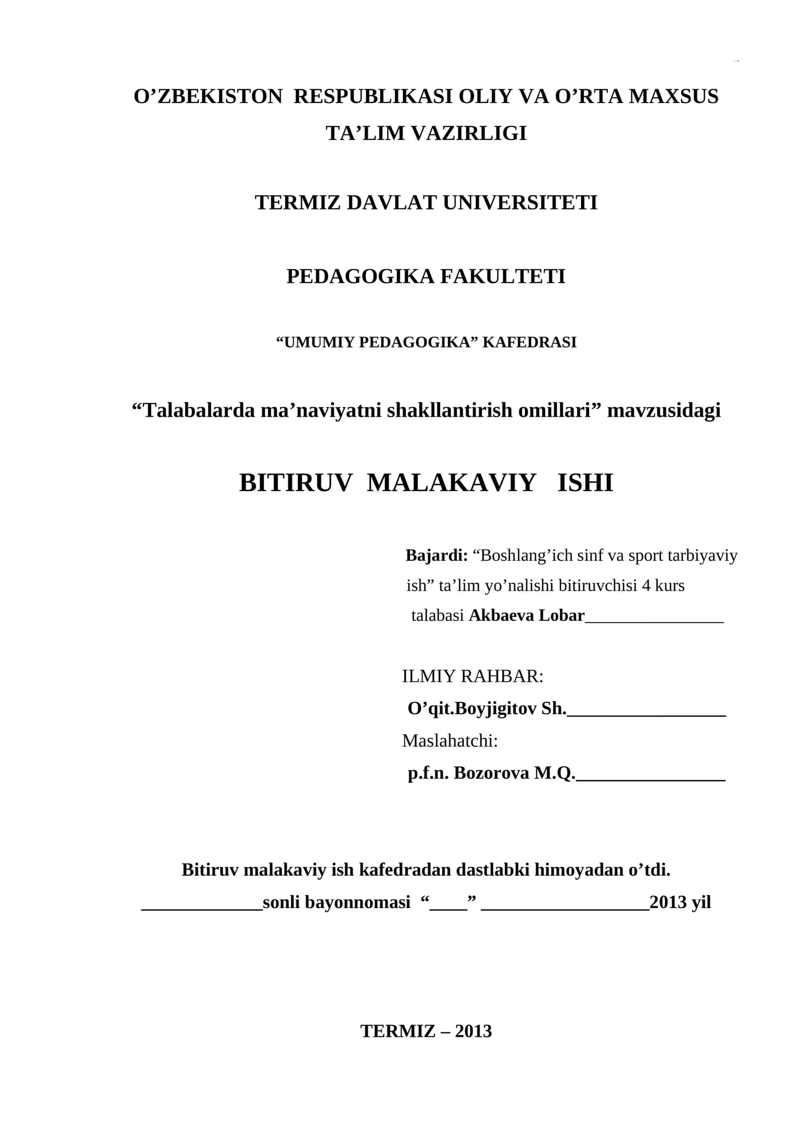Talabalarda Ma'naviyatni Shakllantirish Omillari
