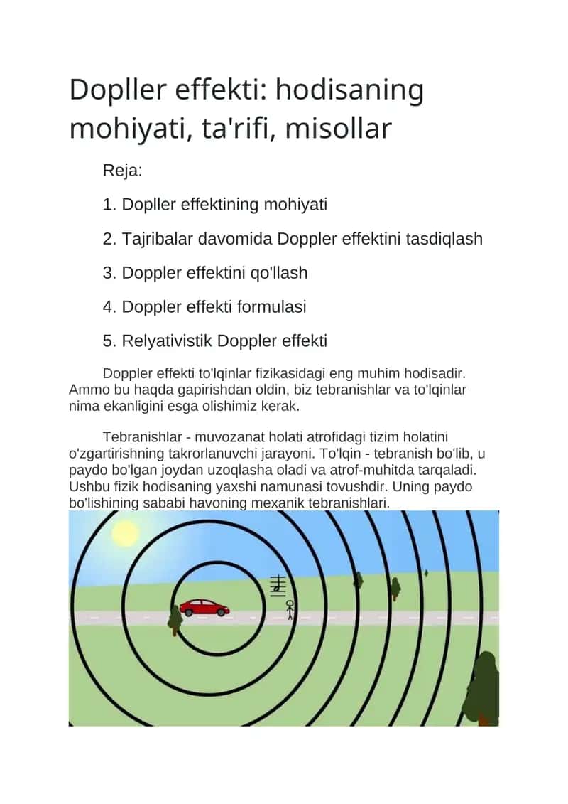 Dopller effekti: hodisaning mohiyati, ta'rifi, misollar