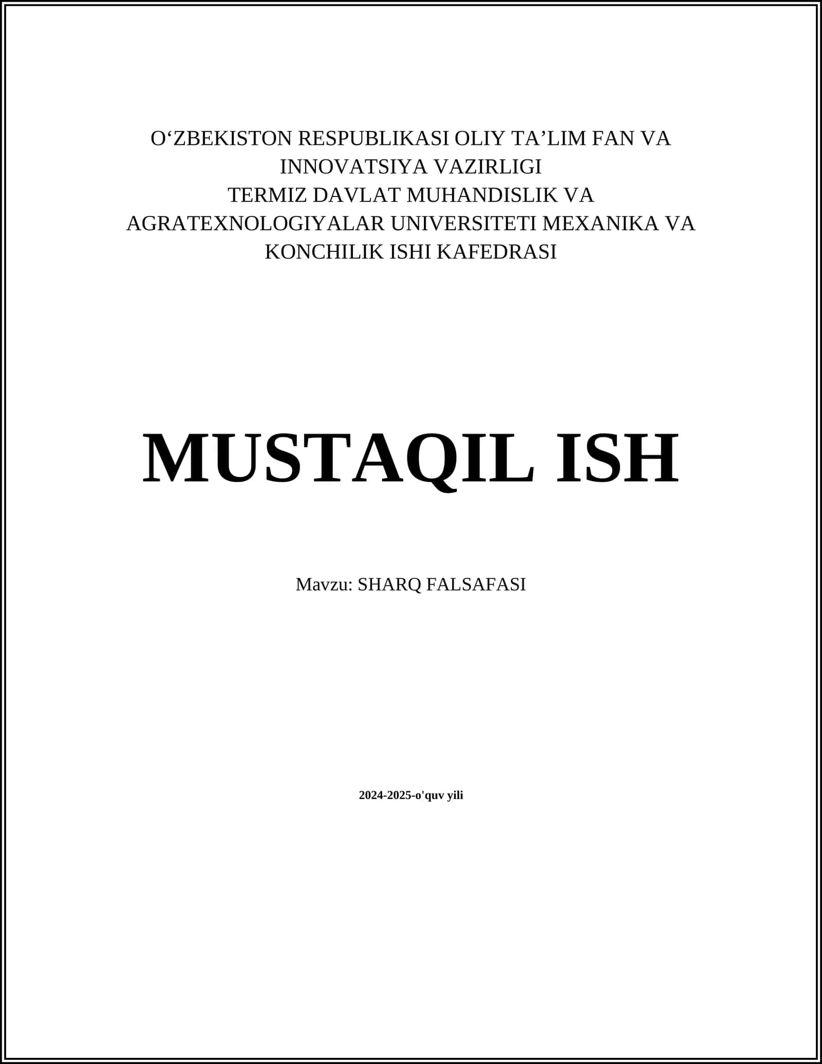 SHARQ FALSAFASI