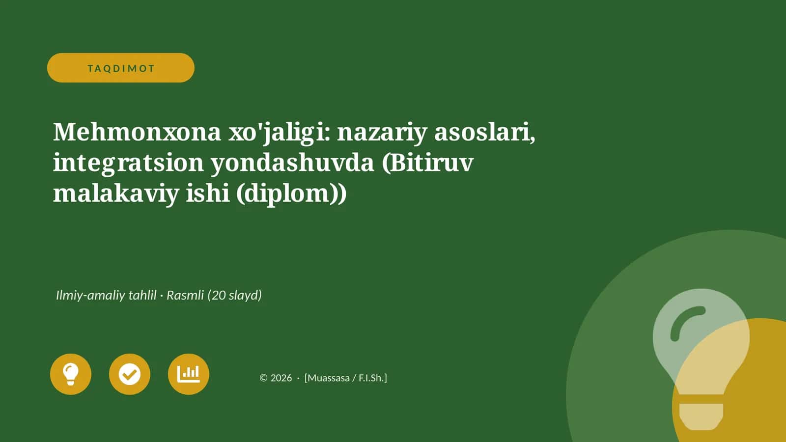 Mehmonxona xo'jaligi: nazariy asoslari, integratsion yondashuvda (Bitiruv malakaviy ishi (diplom))