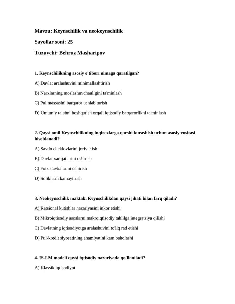 Keynschilik va neokeynschilik