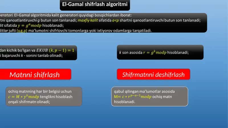El-Gamal shifrlash algoritmi