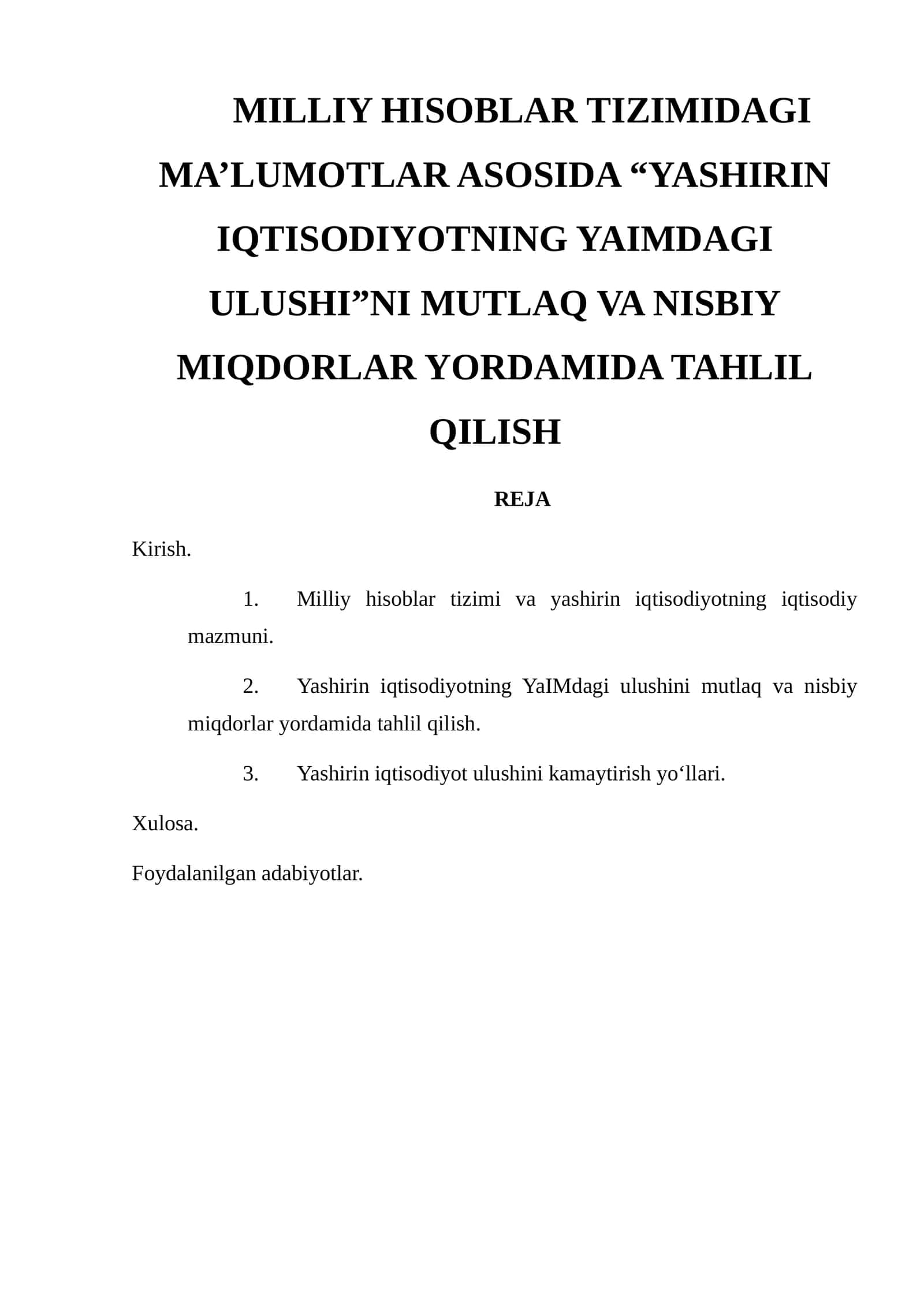 Yashirin iqtisodiyotning YAIMdagi ulushi
