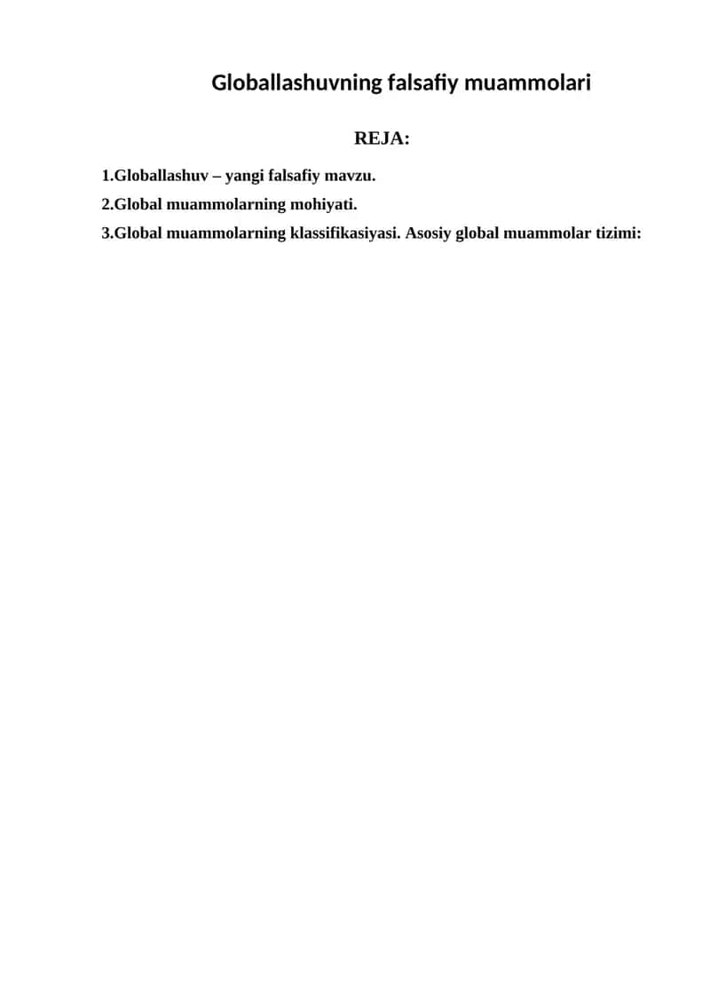 Globallashuvning falsafiy muammolari