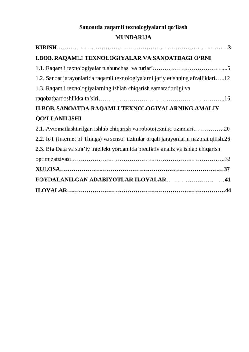 Sanoatda raqamli texnologiyalarni qo‘llash