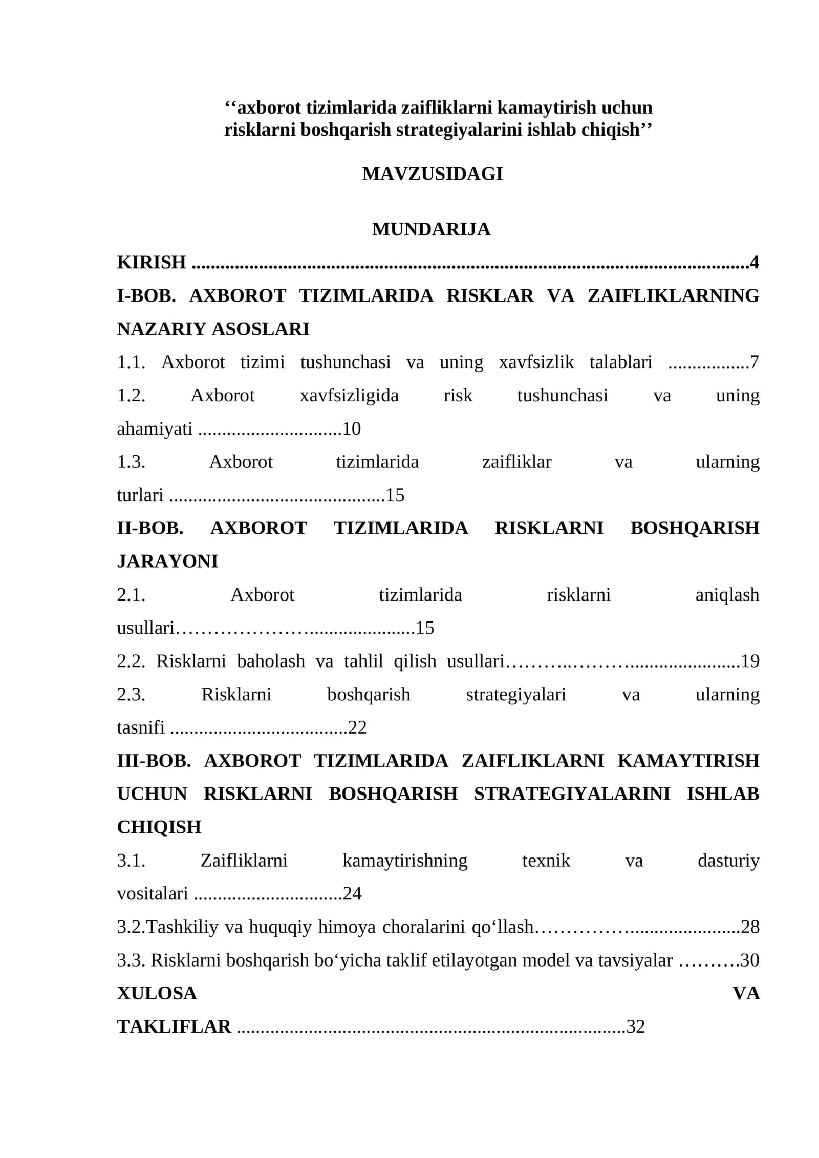 Axborot tizimlarida zaifliklarni kamaytirish uchun risklarni boshqarish strategiyalarini ishlab chiqish