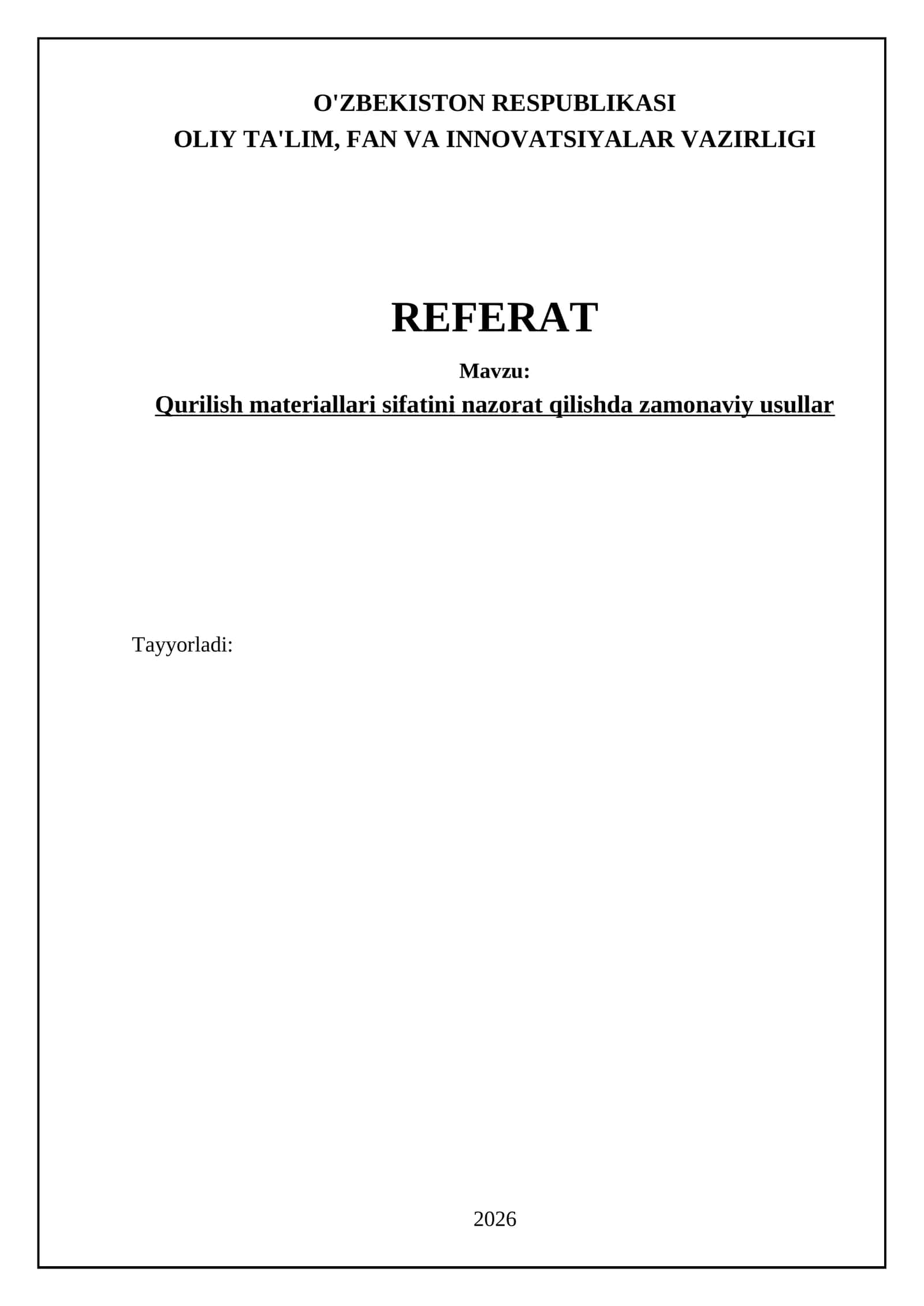 Qurilish materiallari sifatini nazorat qilishda zamonaviy usullar