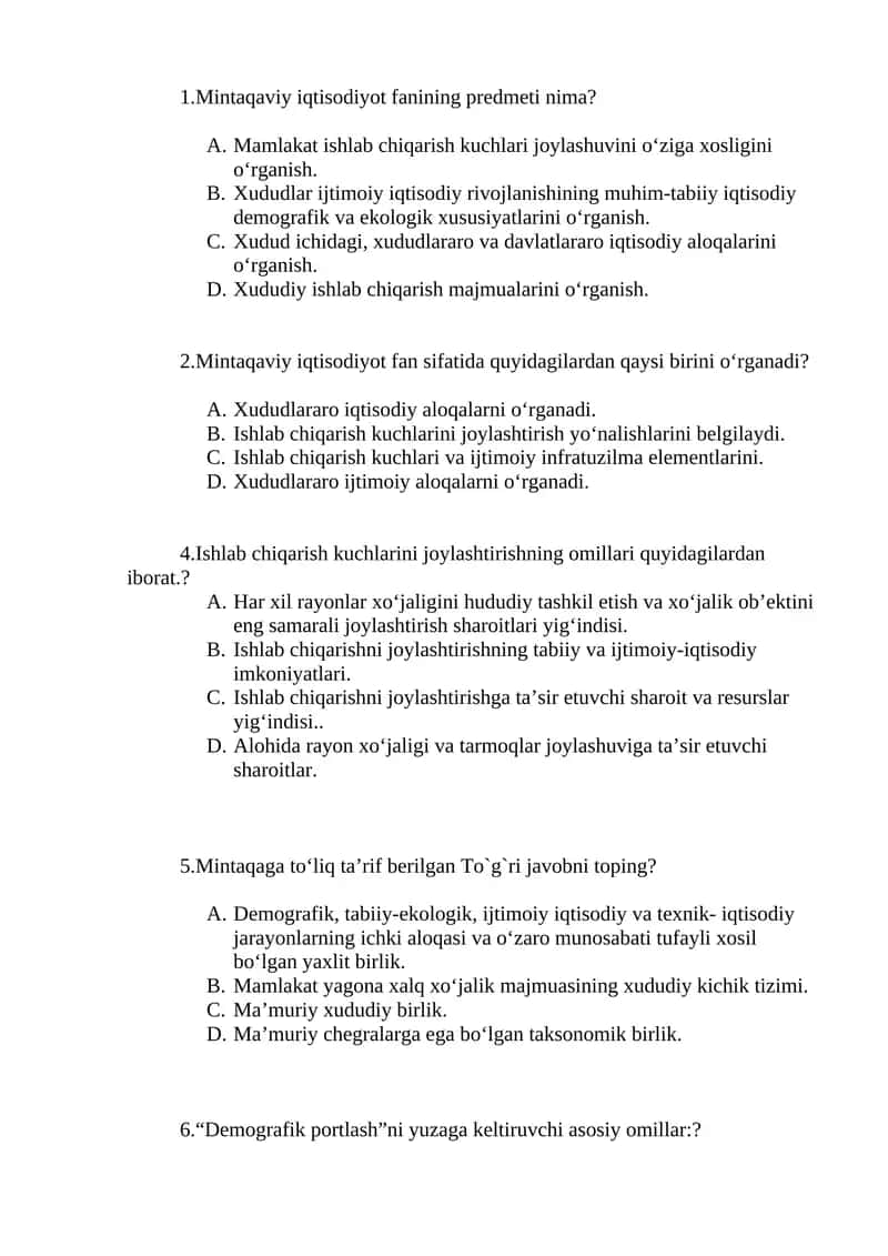 Mintaqaviy iqtisodiyot fanining predmeti