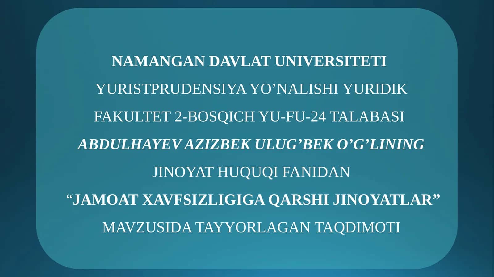 JAMOAT XAVFSIZLIGIGA QARSHI JINOYATLAR